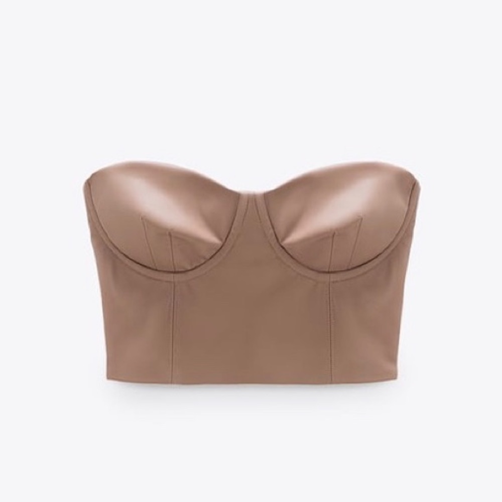 Zara Faux Leather Bandeau Crop Top (Size Small)